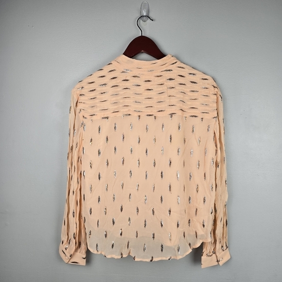 CIEBON Farah Top Button-up Slight Crop Peach Metallic All Over Print Women Sz S‎ - Picture 5 of 12